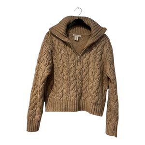 Sincerely Jules Cable Knit Half Zip Sweater Beige Tan Women’s Size M. AA21